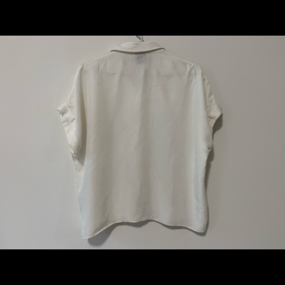 White Collared Button Silky Cupro Short Sleeve Top - image 4